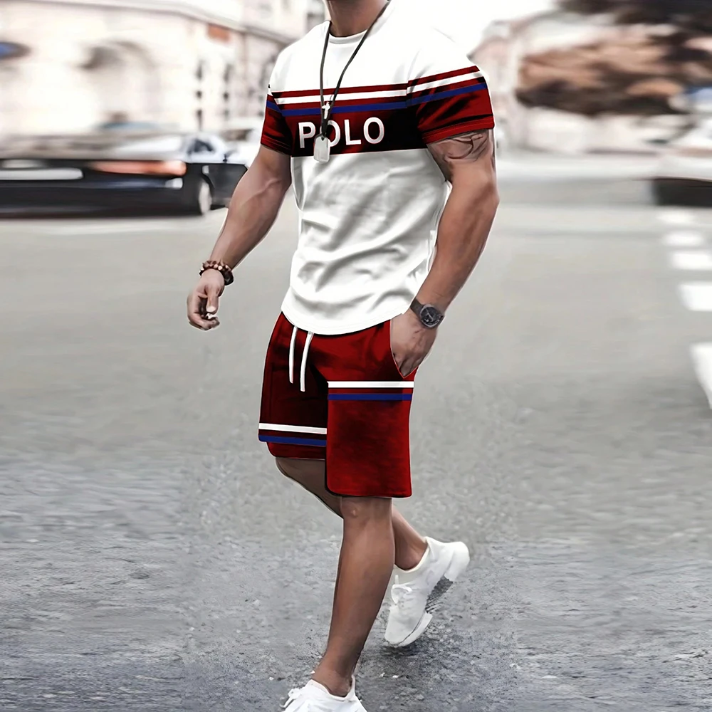 Daily Men\'s New T-Shirt Shorts Set Urban Street Fashion Tops Letter Print Fashion Retro Short-Sleeved Shorts Sports 2-Piece Set