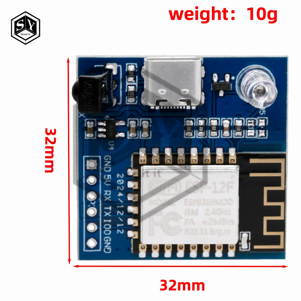 ESP8266 Infrared Emission And Reception NEC Command WIFI Transmission Module Development Board ESP-12F Module TYPE-C