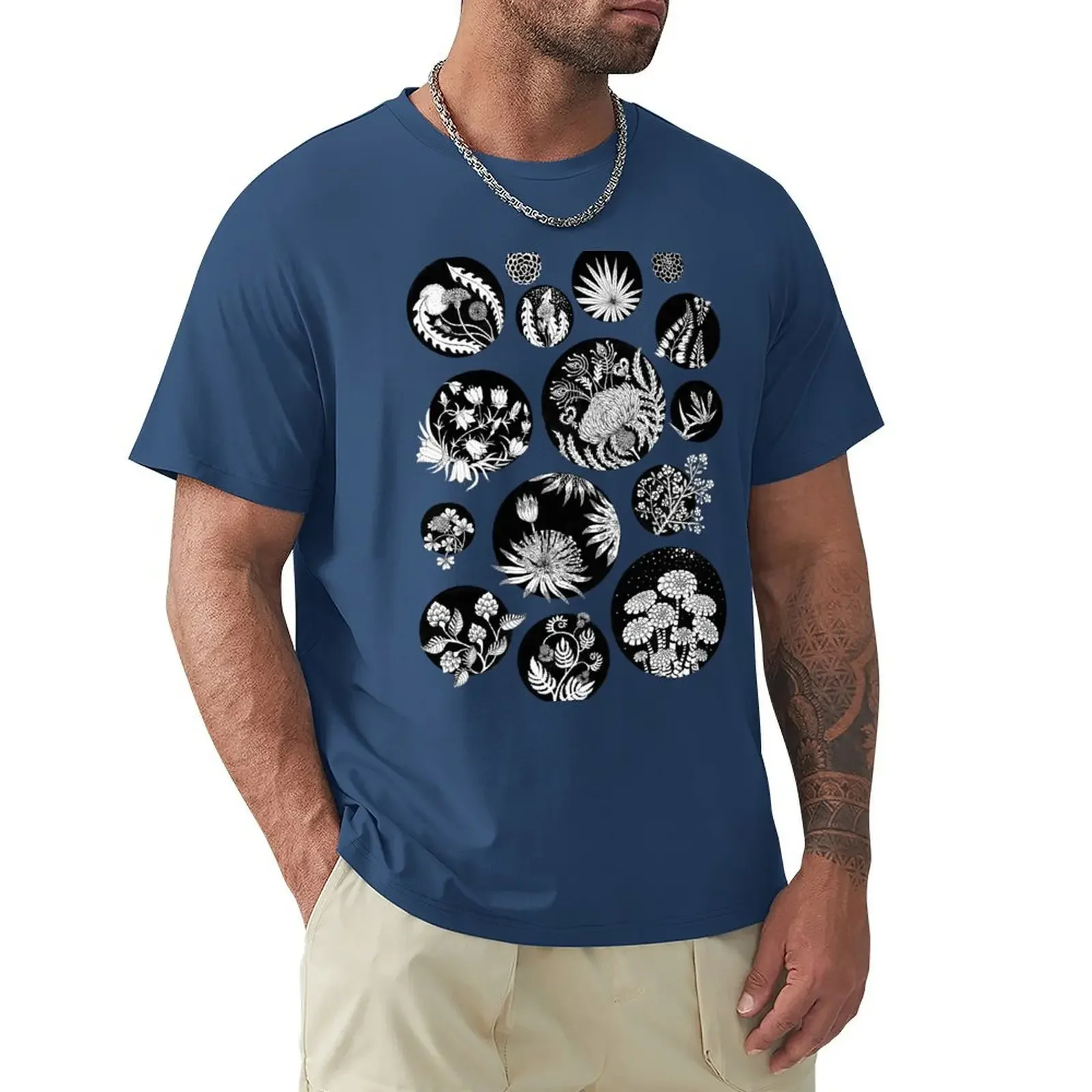 Flowers pattern ink art Black and White T-Shirt boys animal print man t shirt plus size tops custom t shirt shirts men graphic