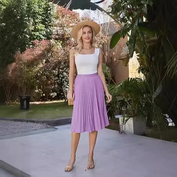 

Loose Midi Skirt f-length Pleated High-waist Slimming Wide-leg Skirt Cross-border New Sle Women's Faion Summer 2024