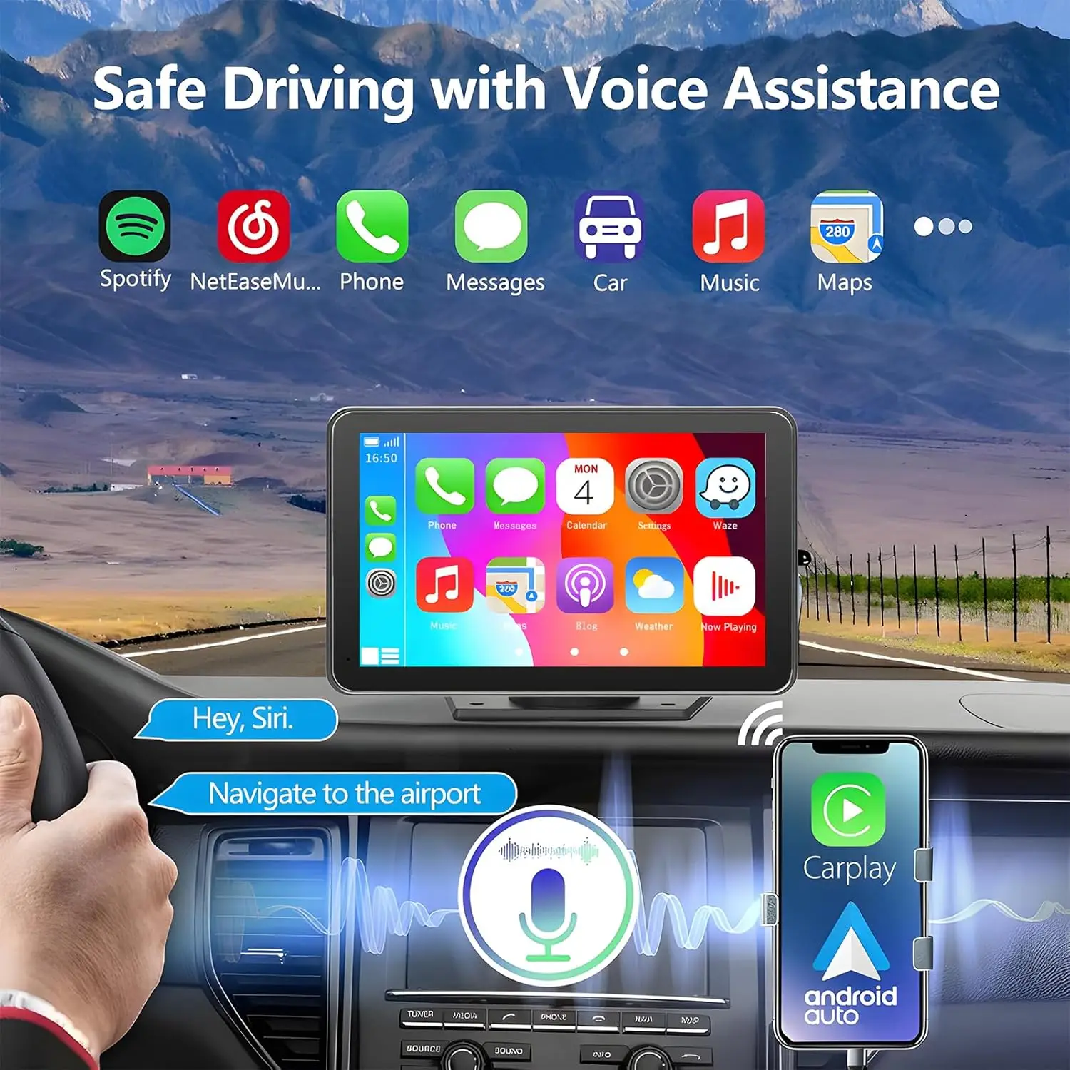 Jansite 7inch Car Radio Multimedia Video Player Wireless Carplay And Wireless Android Auto Portable Universal Touch Screen