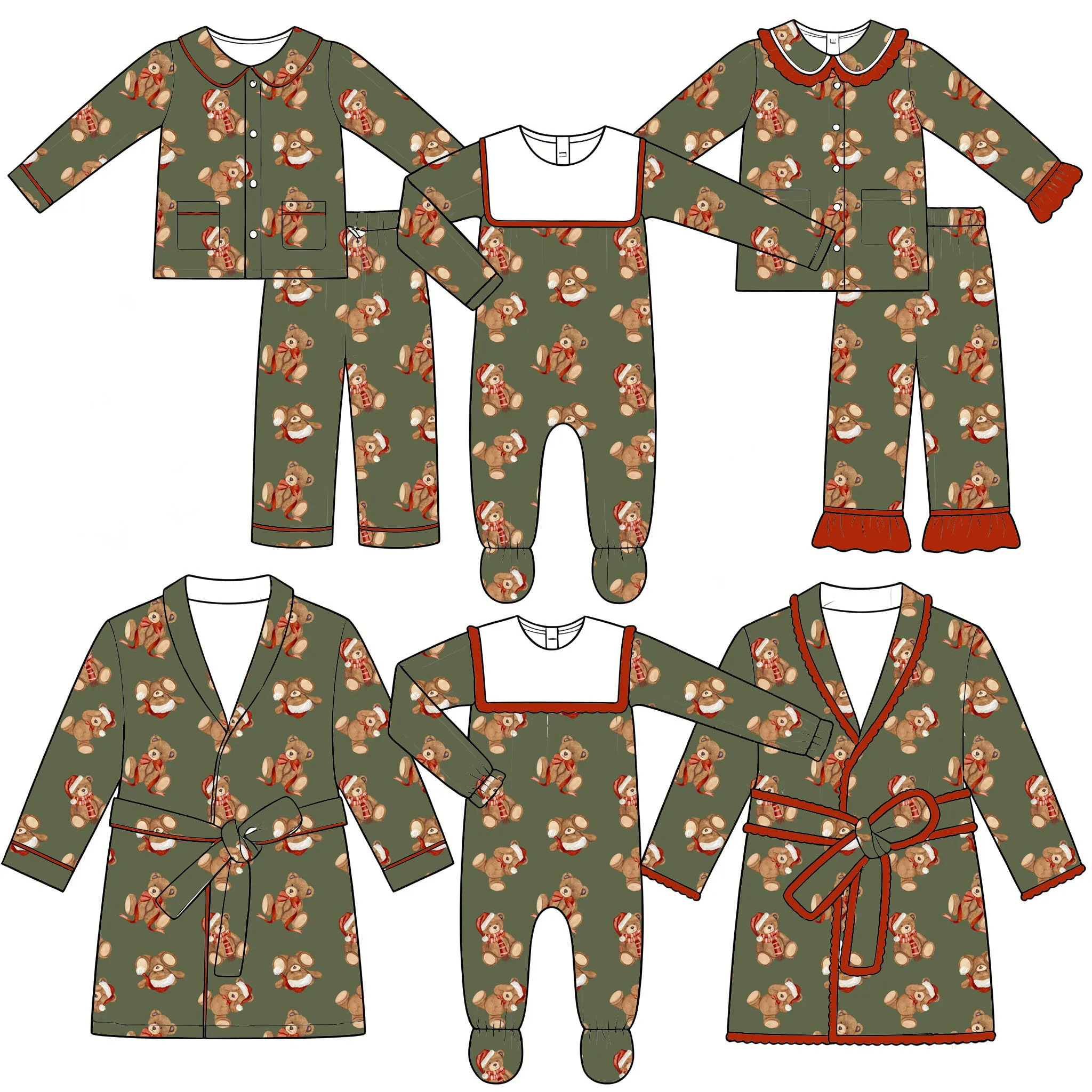 Wholesale Kids Christmas Clothes Cartoon Print Long-Sleeve Children Set Footed Romper Baby Jumpsuit Matching Kids Robe