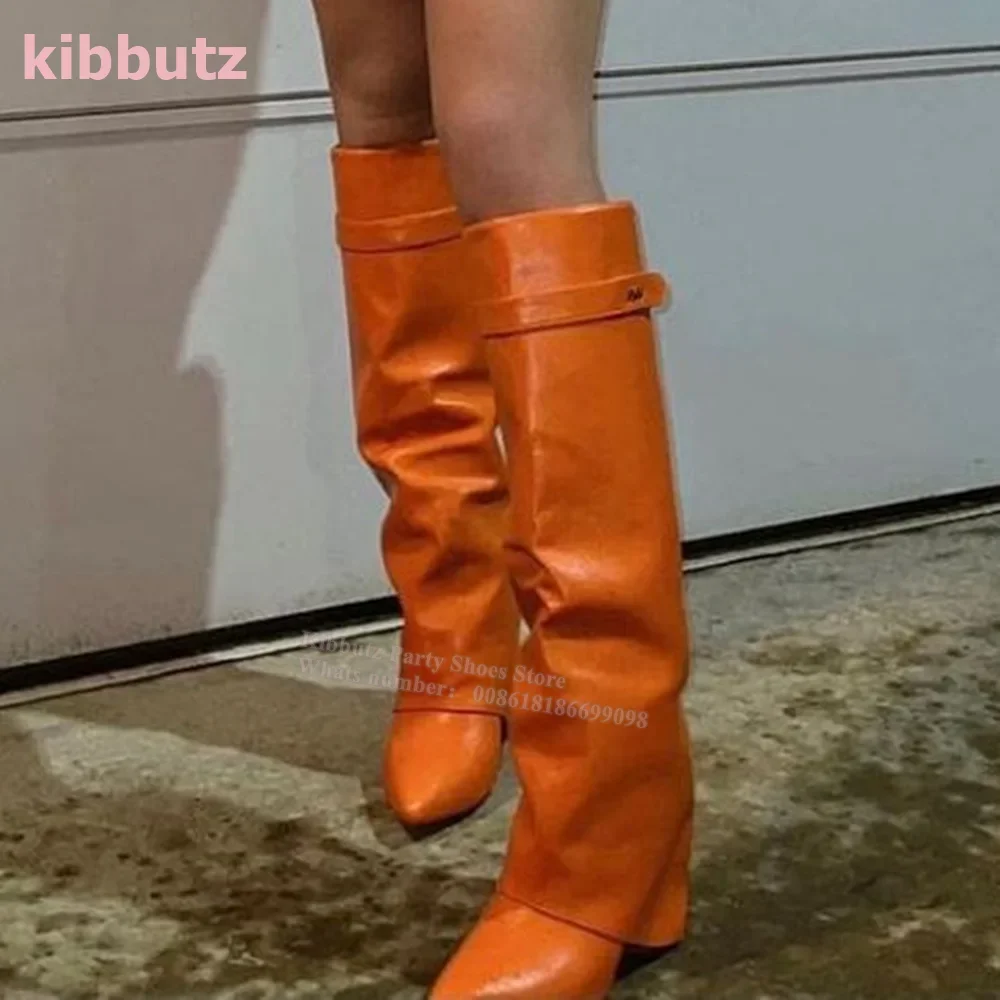 أحذية بحافة مقلوبة حتى الركبة أحذية مثيرة للفتيات مثيرة بمقدمة مدببة أحذية جلدية فاخرة سهلة الارتداء موضة فاخرة ومريحة جديدة