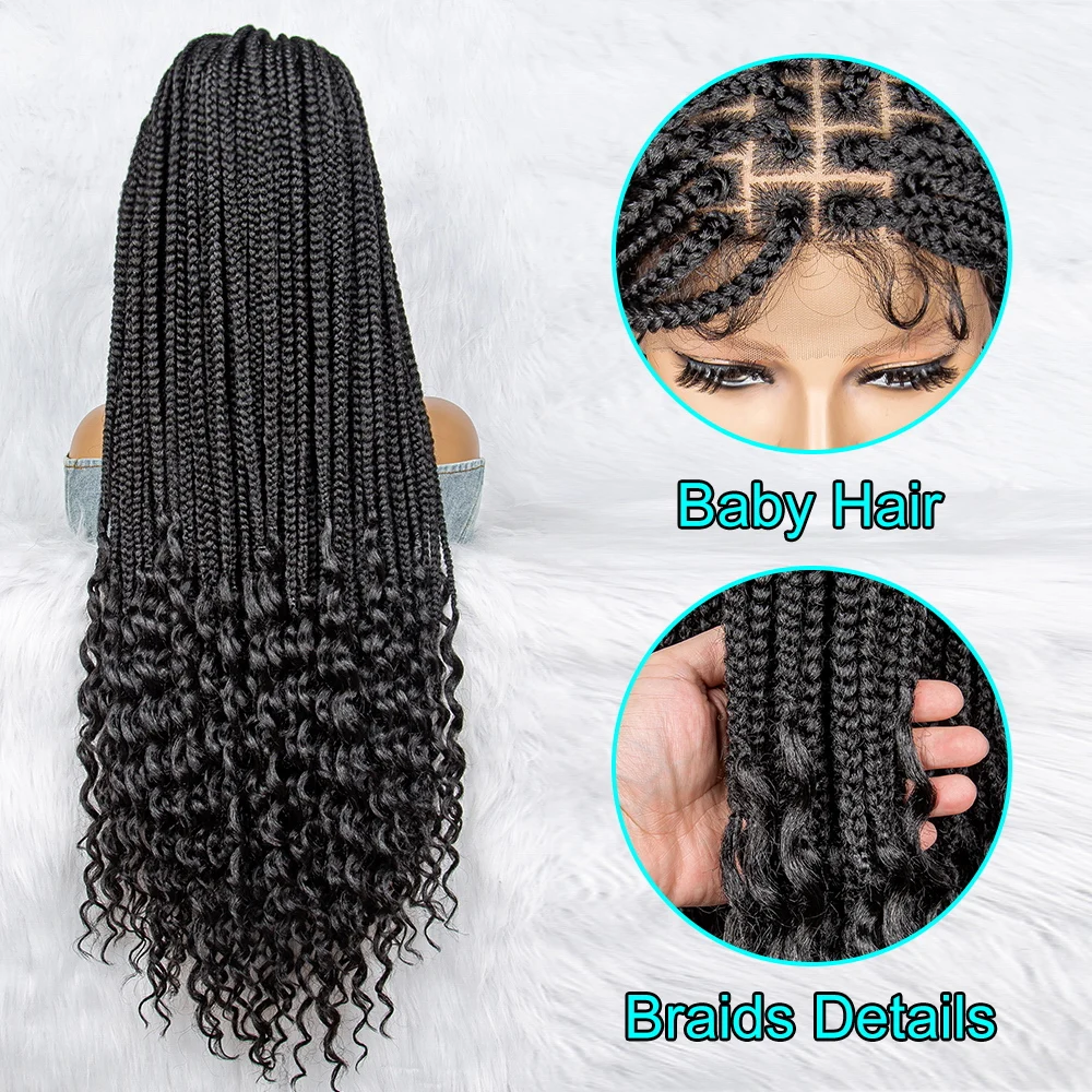 Synthetic Braided Wigs Synthetic Lace Front Wigs Knotless Cornrow Braids with Baby Hair Handmade Braided Wigs 36 inches