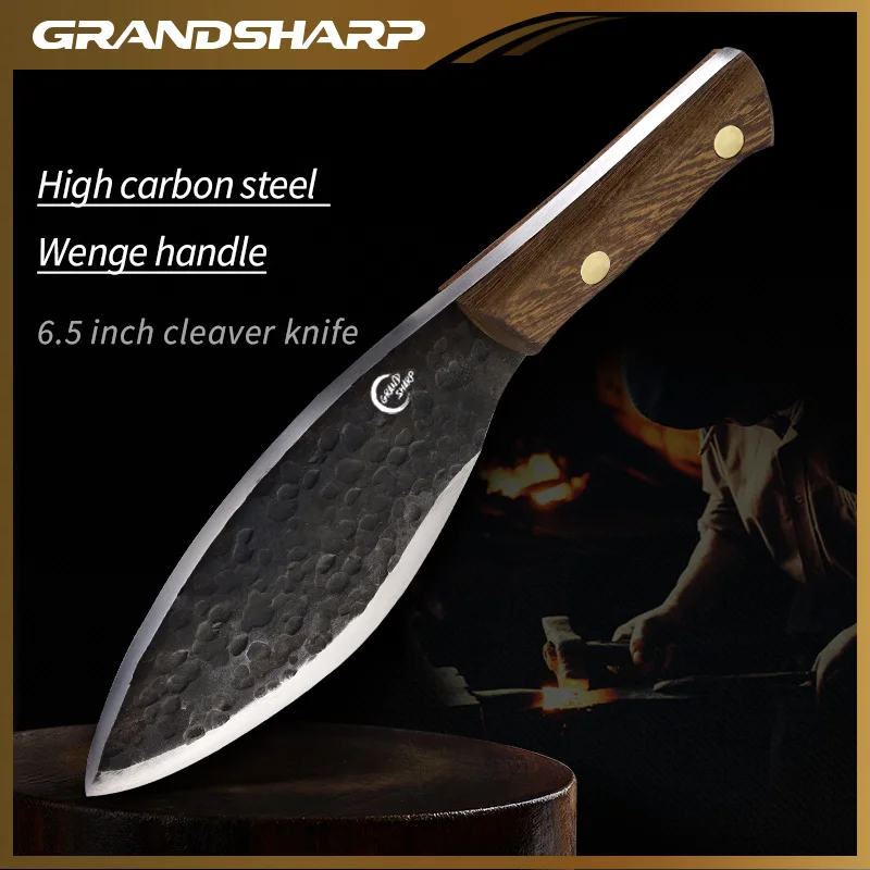 

Grandsharp Traditional Handmade High Carbon Steel Cleaver Knife Hand Forged oval sharpening edge Chef Knives Cooking Tools New