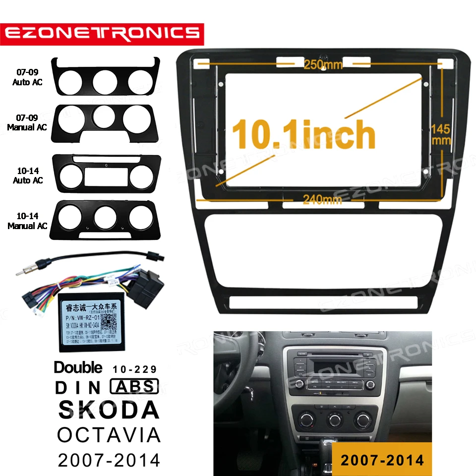 

1-2Din Car DVD Frame Audio Fitting Adaptor Dash Trim Facia Panel 10.1inch For SKODA OCTAVIA 2007-2014 Double Din Radio Player