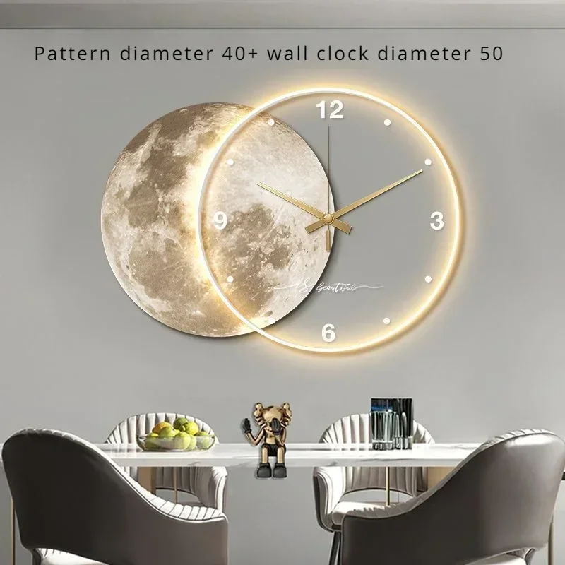 Klok Luxe Eetkamer Woonkamer Grote Muurkamer Maan De Aarde Modellering LED-licht Stille beweging Slaapkamerklok Wanddecoratie