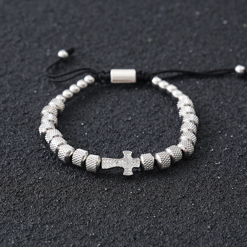 Luxury Cross Charms Man Bracelet For Women Stainless Steel Beads Handmade Jewelry Gift