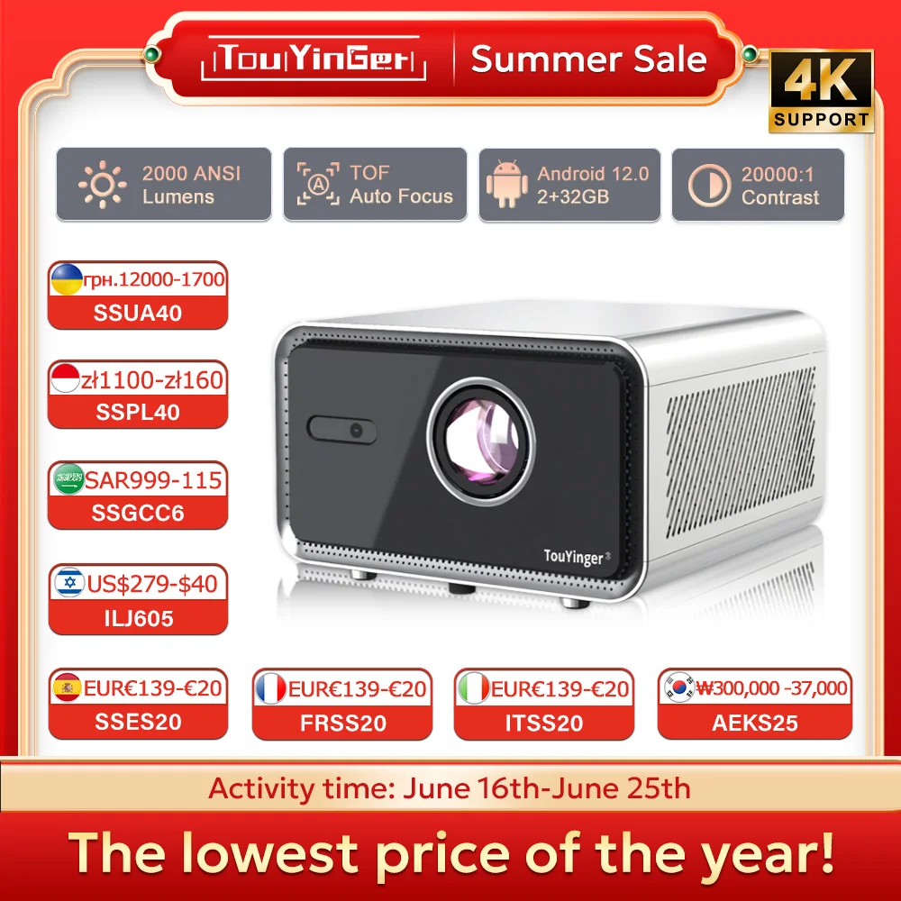 

Touyinger H7 Auto Focus Projector Full HD 1080P Outdoor Projector WIFI Portable Projector Mini TV LED Home Theater