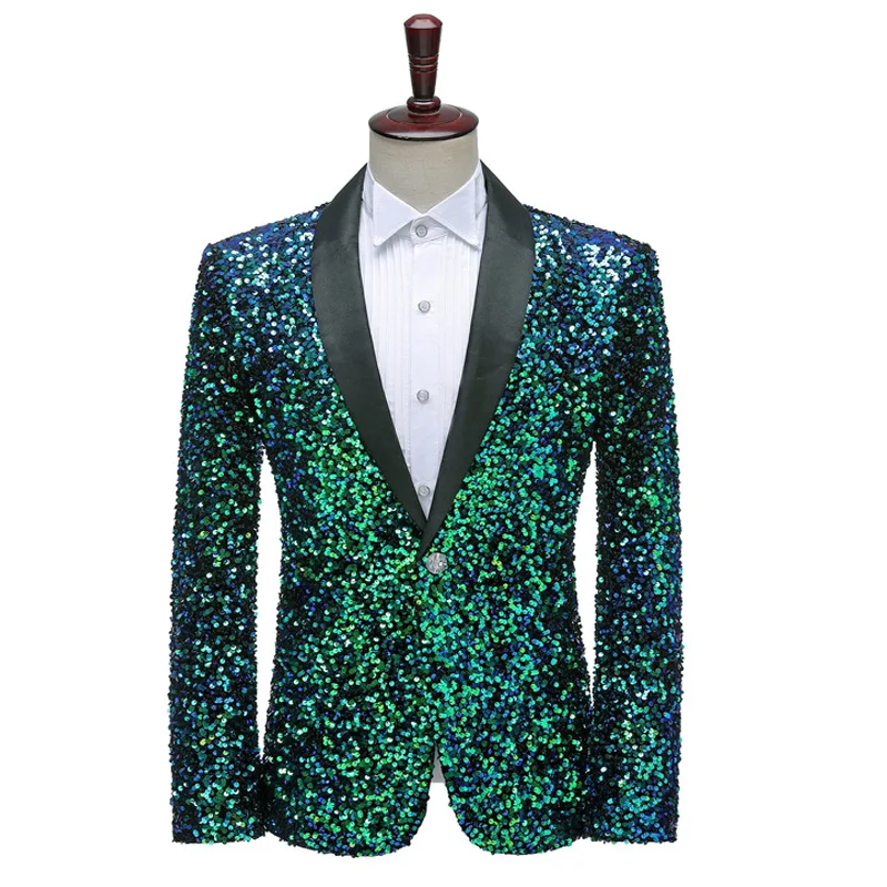 

Mens Blazer Jacket Gown Solid Sequins Discoloration Bar Nightclub Stage Perform Suits Compere Singer Colored Coat Blazer