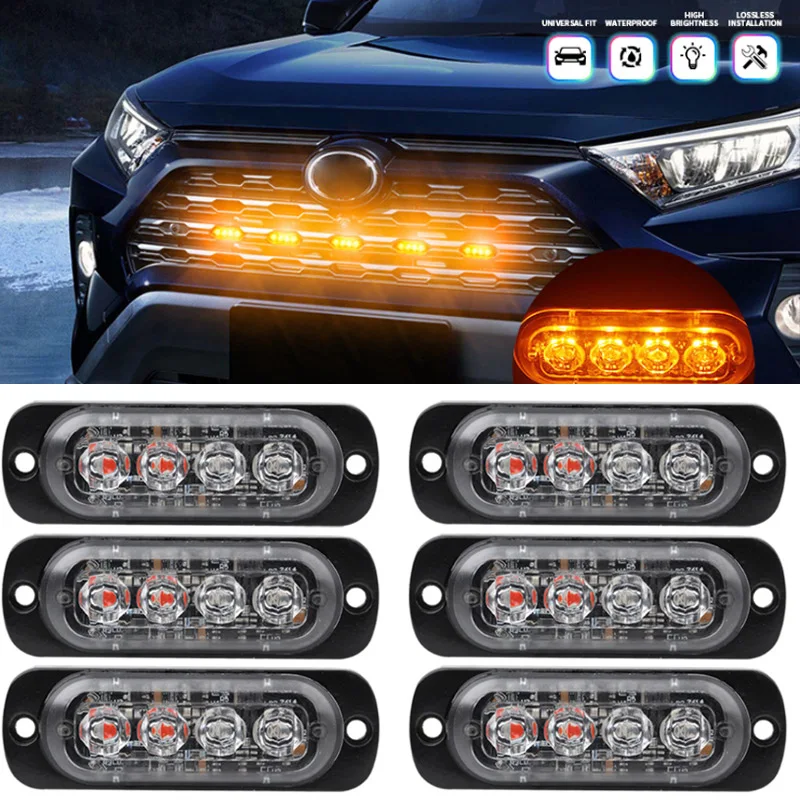 4LED Car Strobe Warning Light Flash Grille Signal light Police Breakdown Trailer Emergency Lamp 12v  24V for Truck Amber Yellow