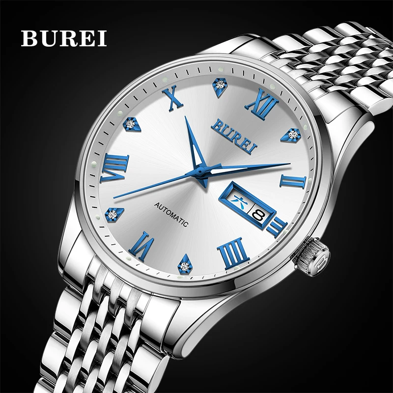 BUREI Brand Man Mechanical Watch Mens Luxury Calendar NH36 Movement Dress Automatic Wristwatches Waterproof for Men Montre Homme