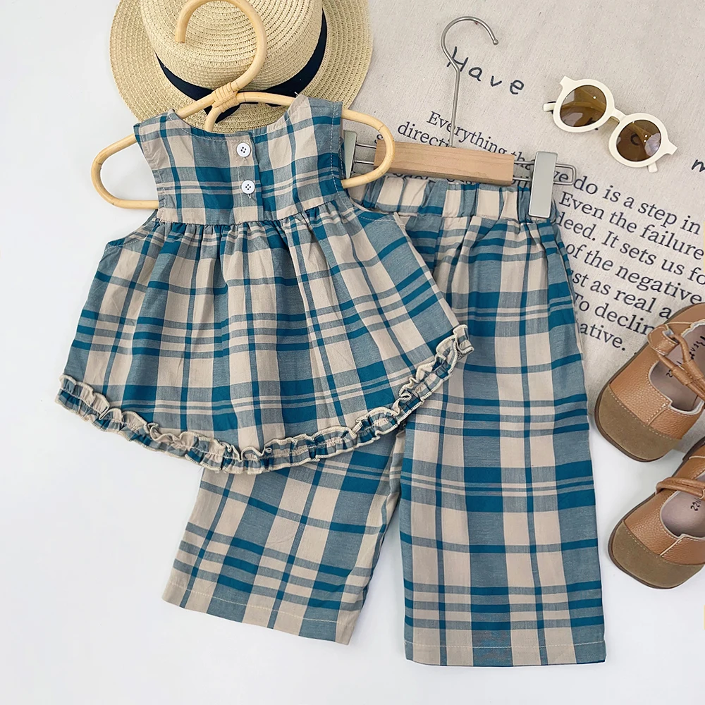 Girls Fashion Summer New Casual Clothes O-Neck Sleeveless Tank Top + Cropped Trouser 2 Pcs Set 2-7 Years Kids Daily Simple Wear