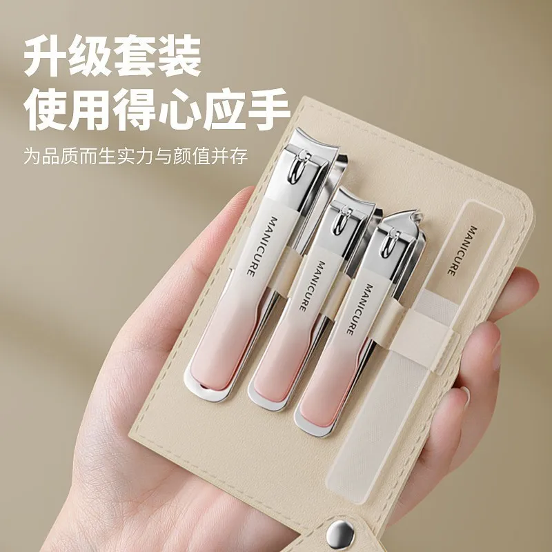 4 stks/set Gradiënt Manicure Set met Draagbare Leren Case en Nano Nagelvijl Set Vingernagels & Teennagels Clippers voor Nagelverzorging