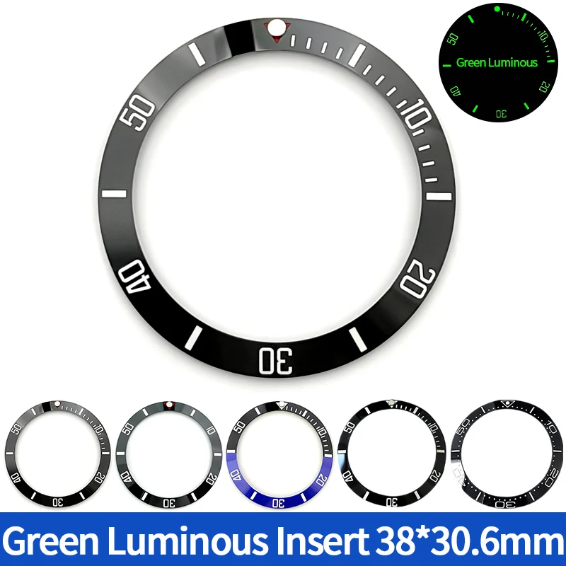 Luminous Ceramic Insert 38*30.6mm SeaMaster MOD Fits SKX Sloped Bezel Inserts Ring Crystal 31.5*30.5mm 3C Lume  Watch Parts