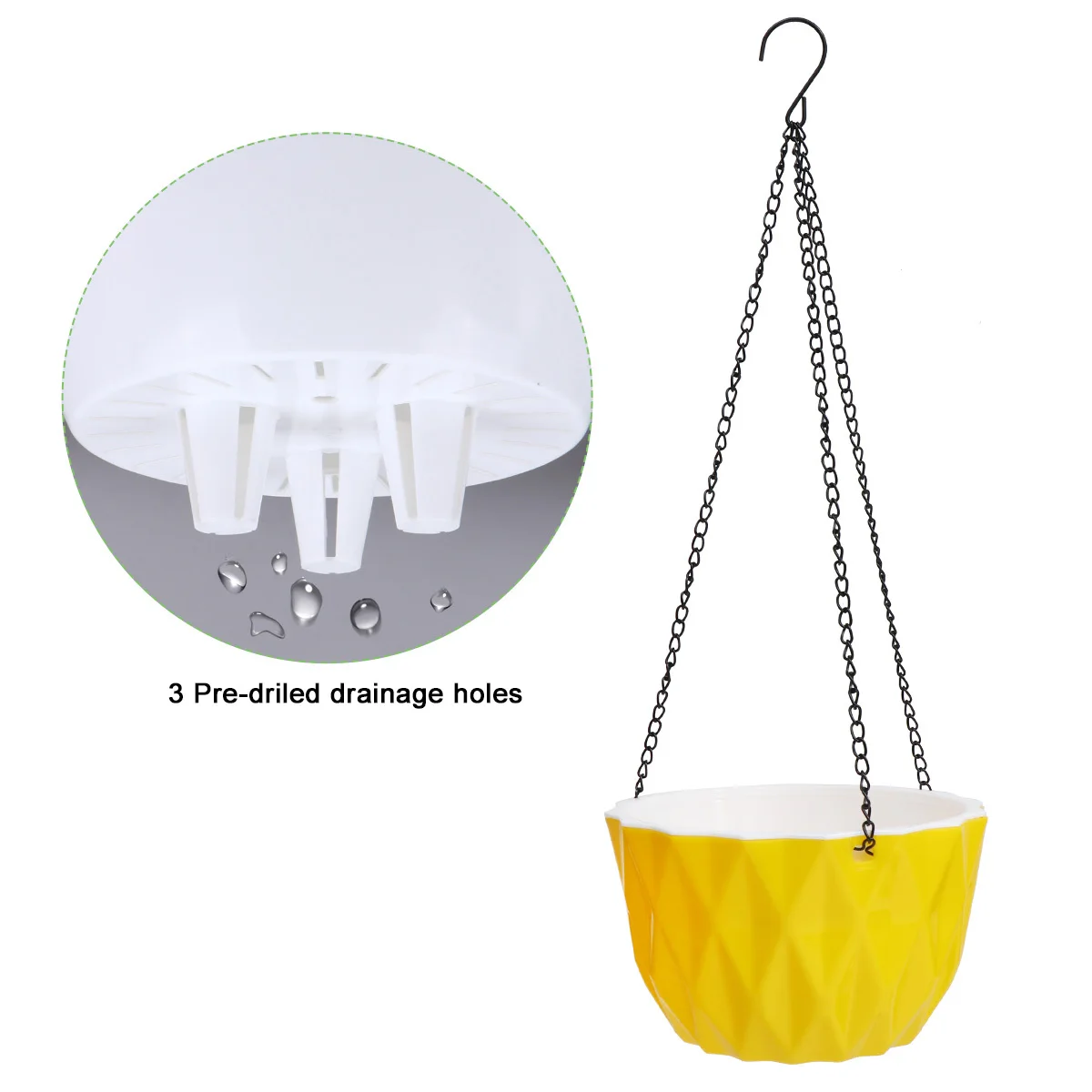 

Hanging Basket Flower Pot Plastic Resin Yellow Durable Easy Use Water Blocking Breathing Design Clear Decor Indoor