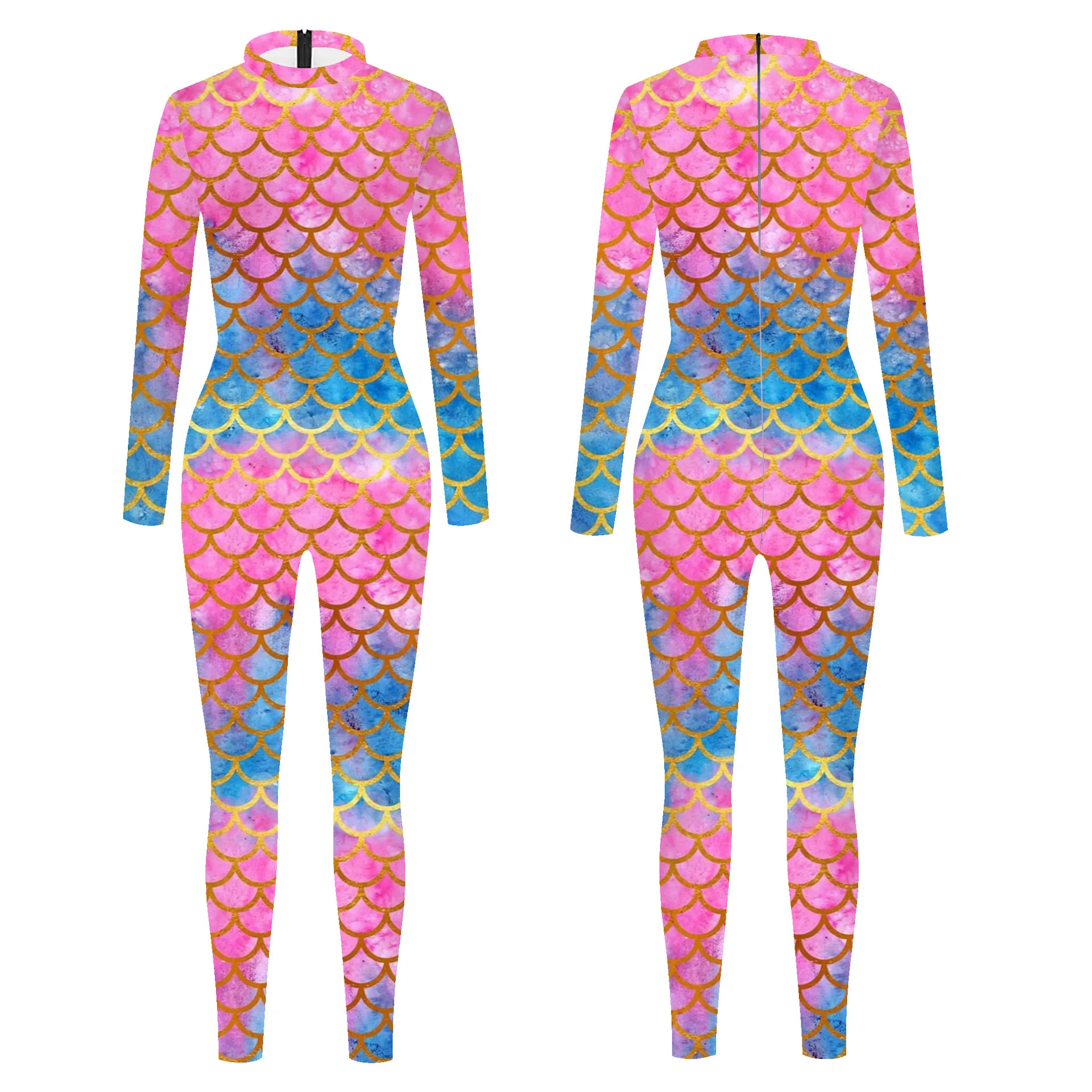 Colorful Shiny Fish Scales 3D Print Women\'s Jumpsuit Cosplay Mermaid Bodysuit Stretch Wear Cosplay Costume Parent-Child Outfit