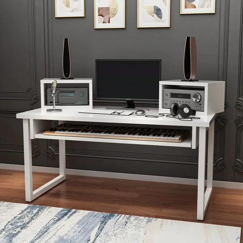 Music Production Workstation Solid Wood Piano Desk Keyboard Bookcase Desk Electric Piano Stand Recording Studio Desk