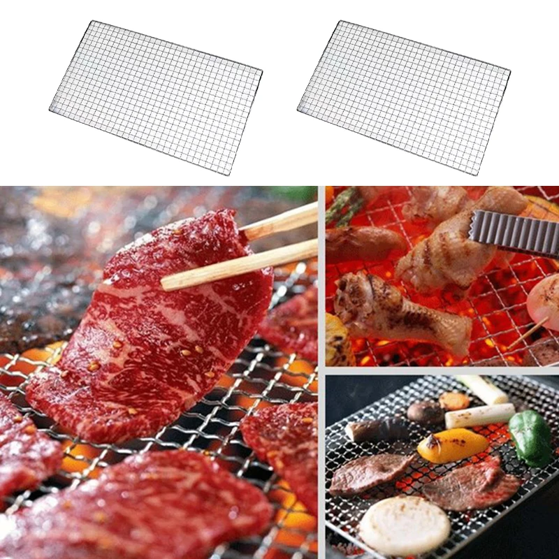 1Pcs BBQ Mesh Disposable Wave Mesh Barbed Wire Food Baking Net Barbecue Grill Outdoor Square Grill Tools 40 X 25CM