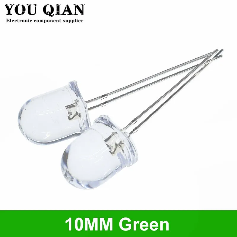 10mm LED 5 Farben Rot Blau Gelb Grün Weiß Transparent 20mA 0,75 W Ultra Helle Runde LED Licht Emittierende diode Lampe