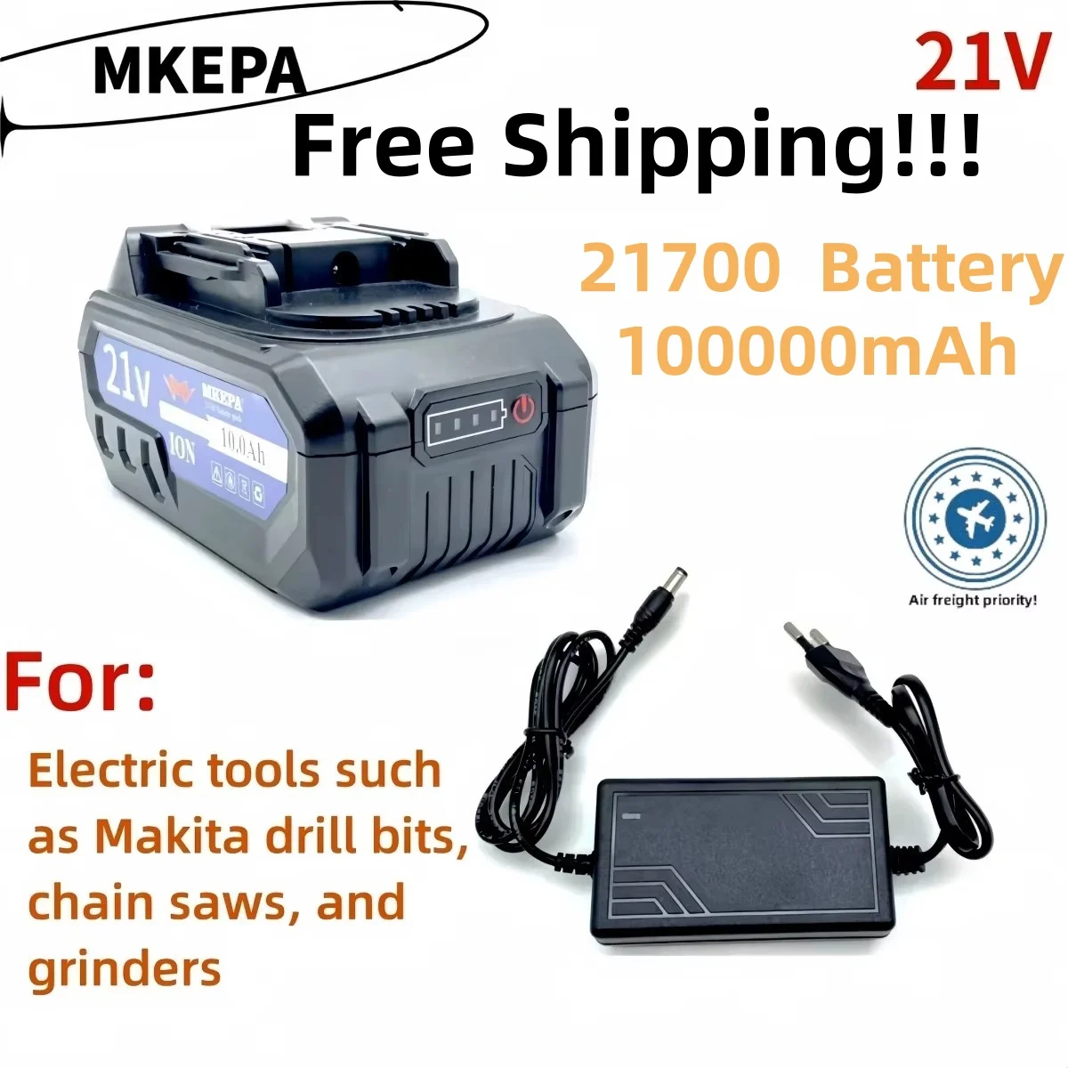 21V 21700 5S2P Makita battery, 10.0Ah, Suitable for electric tools such as Makita drills, chain saws, and grinders.charger