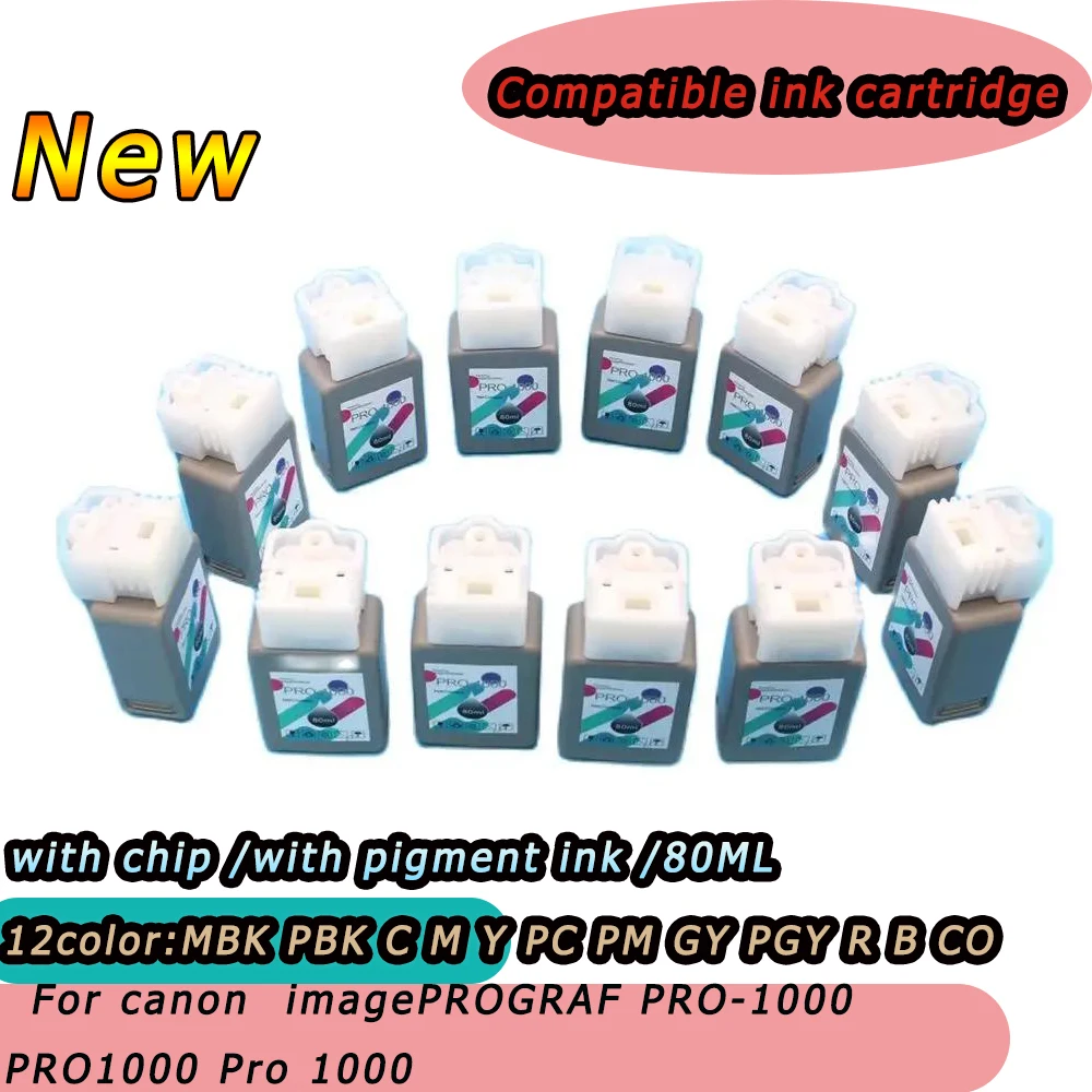 Compatible ink cartridge  PFI-1000 Full Ink Cartridge With Chip For Canon imagePROGRAF PRO-1000 PRO1000 Pro 1000 Printer Chips