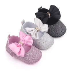 Spring Autumn Beautiful Baby Girl Princess Shoes Soft Soled Butterfly Bowknot Fashion Design Solid Newborn Prewalker Shoes D2677