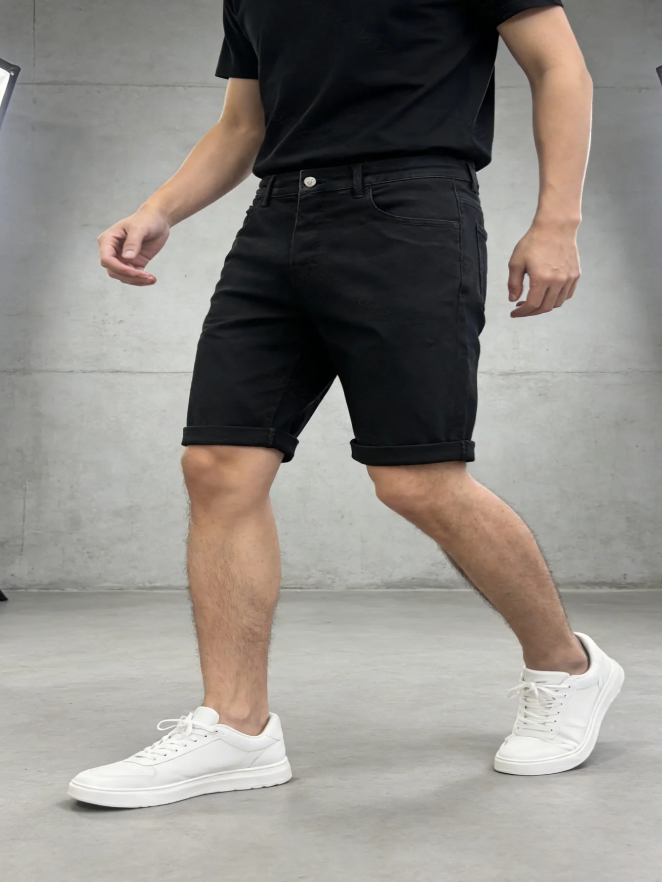

Men's Slim Black Stretch Jorts Original Jeans For Man Comfort Casual Street Outfit