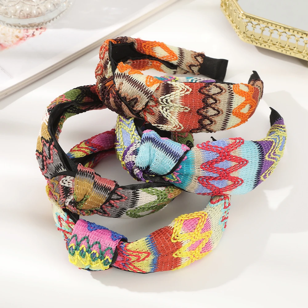 Ethnic Style Knotted Headbands New Fashion Wide Hairbands for Women Non-slip Wide Headbands