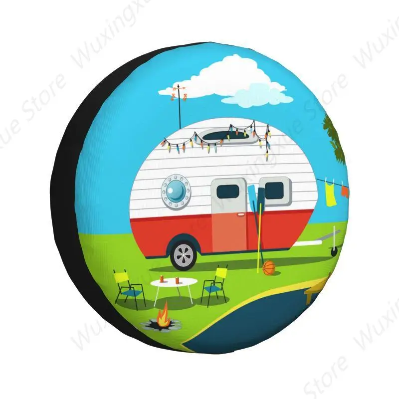 

Изготовленный на заказ чехол для запасного колеса Happy Camper для Pajero Jeep RV SUV 4WD 4x4 Camping Life, защитные чехлы для колес автомобиля 14 дюймов 15 дюймов