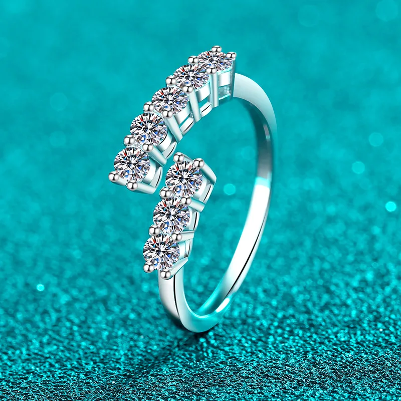 Elegant PT950 Platinum 0.8-carat Moissanite Ring for Women, Geometric Irregular Open Ring, Trendy Holiday Gift