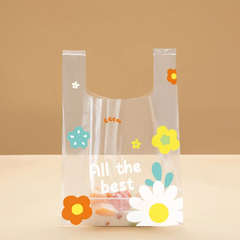 50pcs Transparent Vest Bag Cake Packaging Bag Of Sweet Food Take Away Plastic Bags Party Supplies