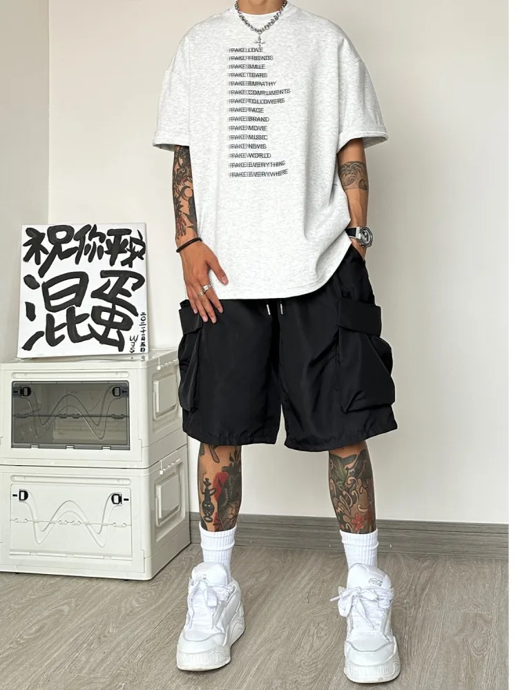 

American Sle Men's Workwear orts Summer Large Size Sports Casual Pants Loose Straight Five-Quarter Length Casual Trousers