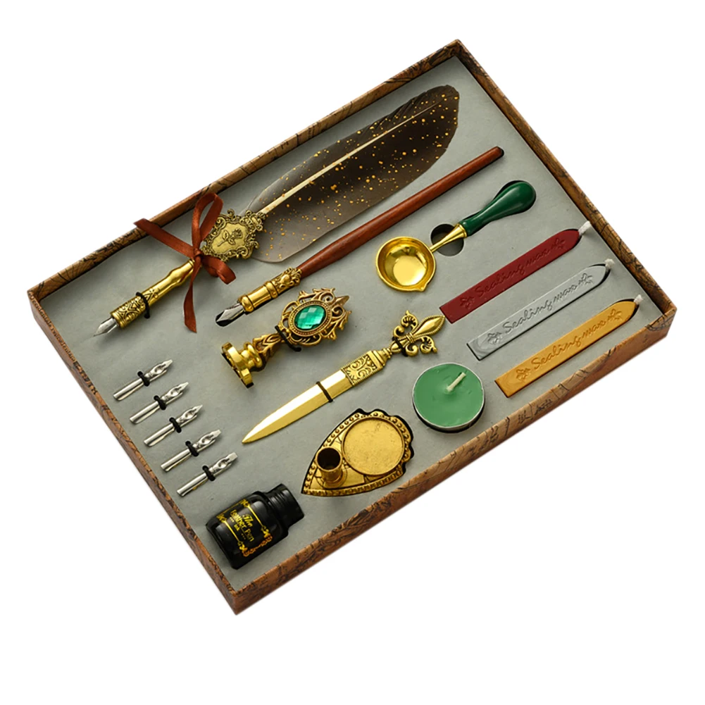 

Retro Calligraphy Pen Wax Kit Stationery Exquisite Feather Dip Fountain Pen Sets Art Supplies Crafts Gifts for Student DIY
