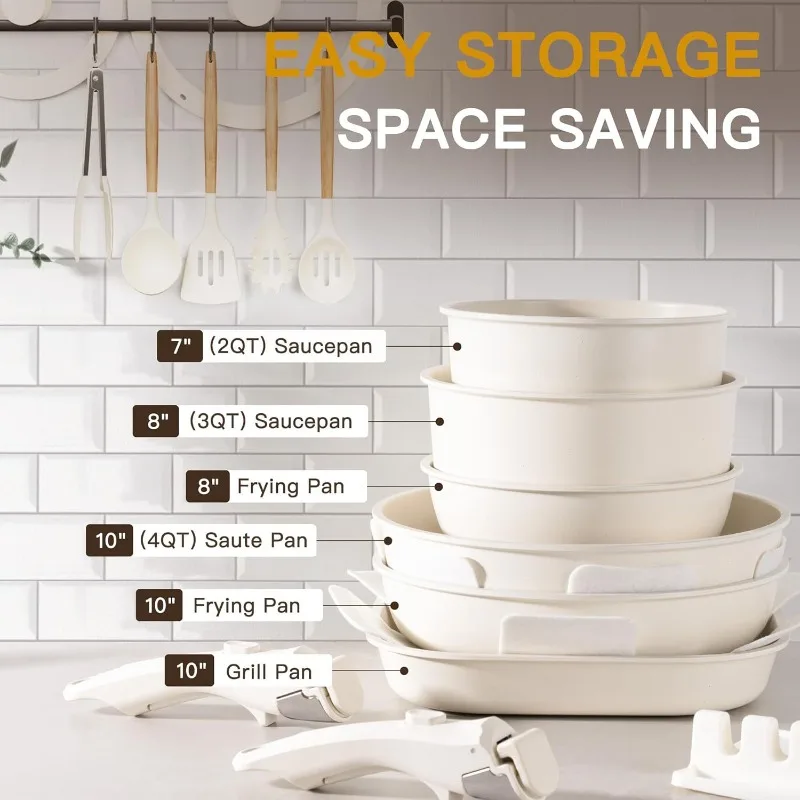 Removable handle pot set Universal stove non-stick pot set Thickened solid color high value