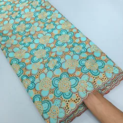Kalume High Quality Nigerian Swiss Voile Lace Fabric 2024 African Embroidery Cotton Lace Fabric With Crystal for Dresses F3958