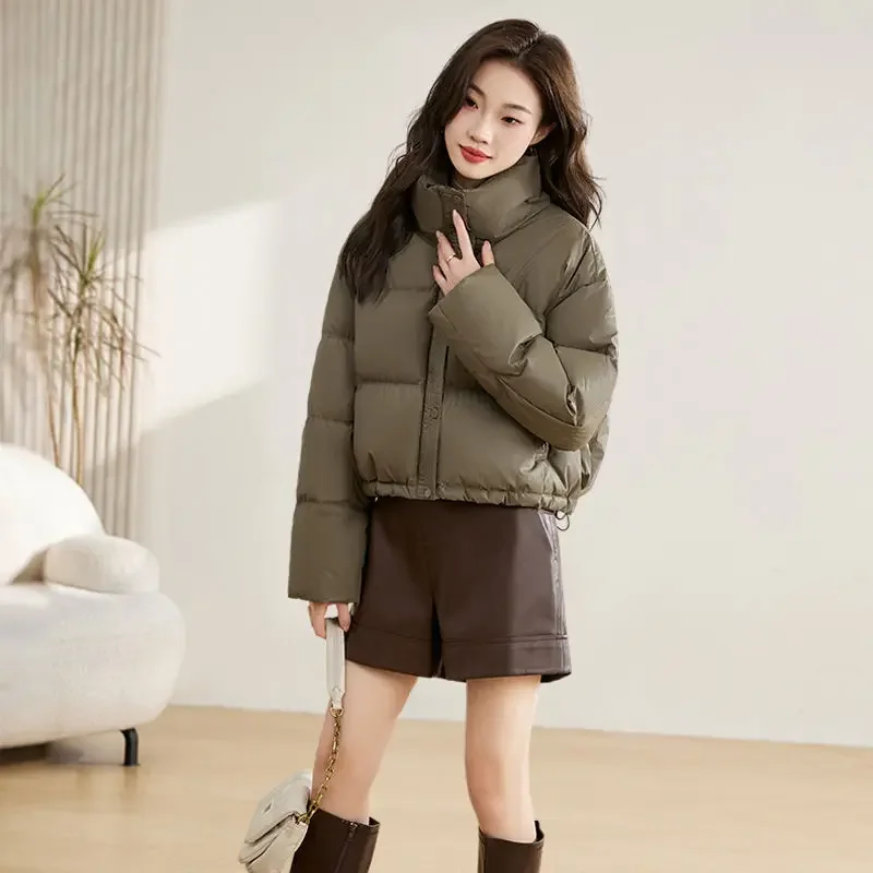 

Winter Cropped Jacket Warm Parkas Stand-up Collar Chic Design Puffer Jacket Streetwear Long Sleeve Korean Loose Thick Coat Parka