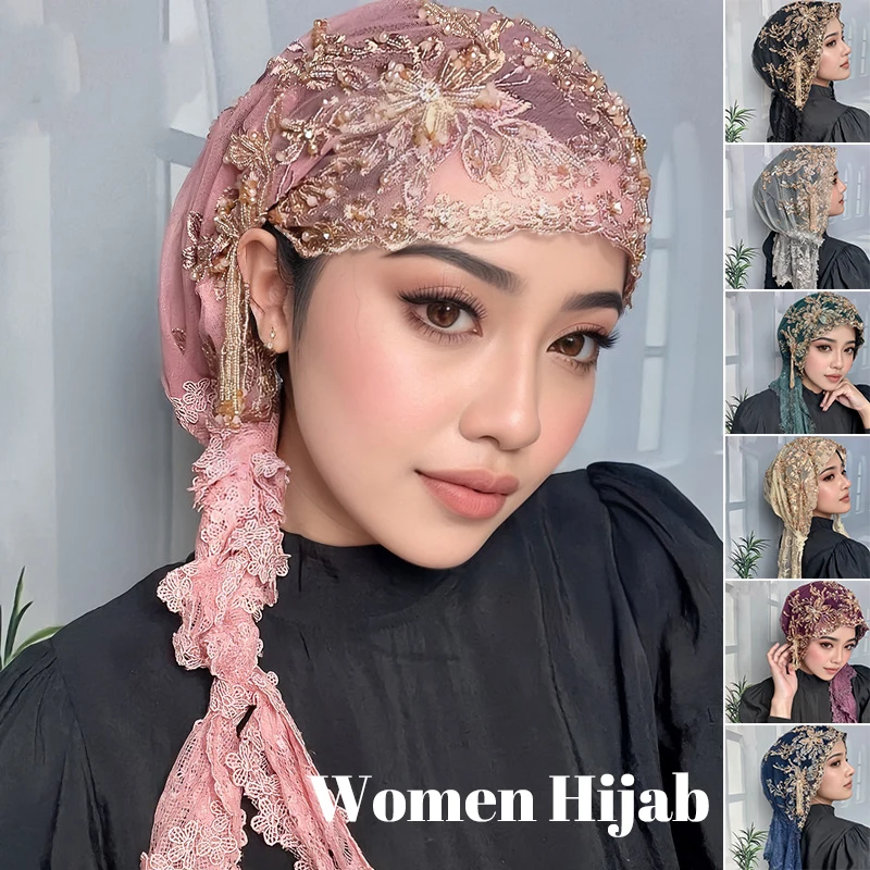 

Модные шапки для женщин, вышивка цветов, арабский хиджаб, мусульманский платок на голову, свадебный головной убор, Дубай, исламский головной убор, кепка с кисточками