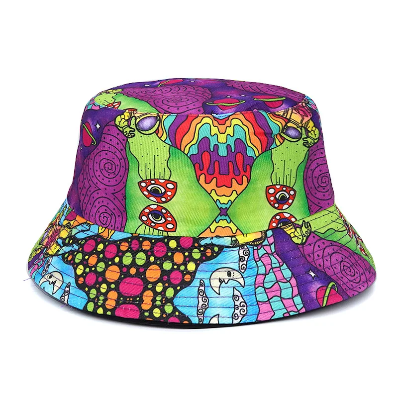 2023 New Strange Graffiti Print Cotton Bucket Hats Men Women Outdoor Summer Sun Panama Hip Hop Beach Fishing Fisherman Hat Man