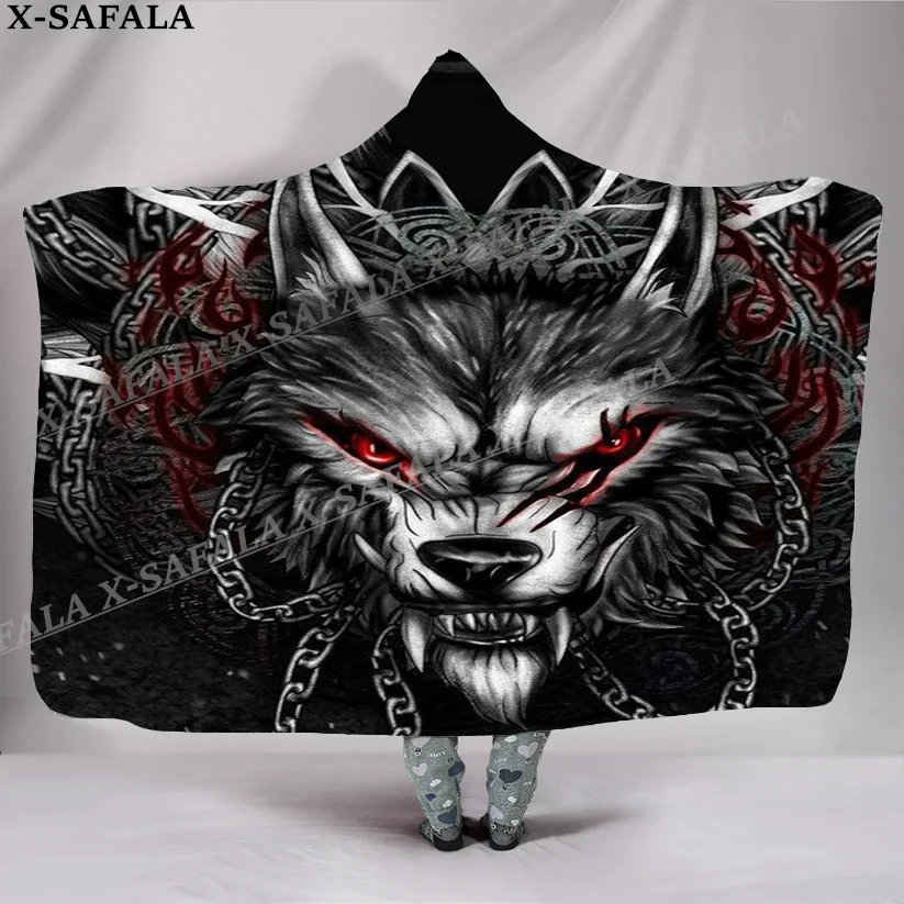 Symbol Viking Raven Tattoo Native Wolf Overcoat Hooded Blanket Coat Robe Fleece Men Women Cloak Thick Warm Windproof Wearable-4