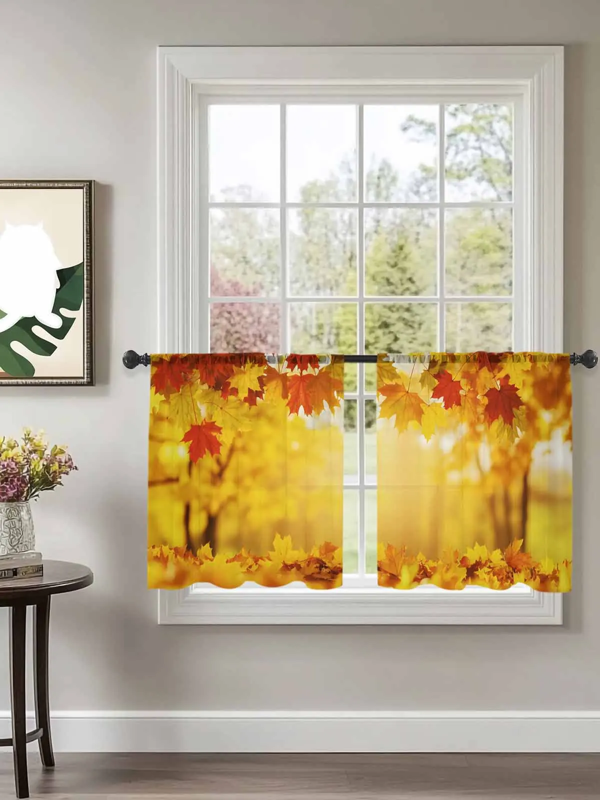 

Autumn Maple Leaf Deciduous Tulle Curtains For Bedroom Children Living Room Decor Sheer Curtains