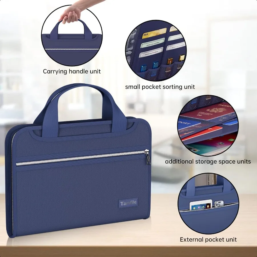 منظم ملفات الأكورديون المقاوم للحريق مع مقبض 13 جيبًا مجلد ملفات قابل للتوسيع مع مجلد ملفات بسحاب مع جيوب متعددة