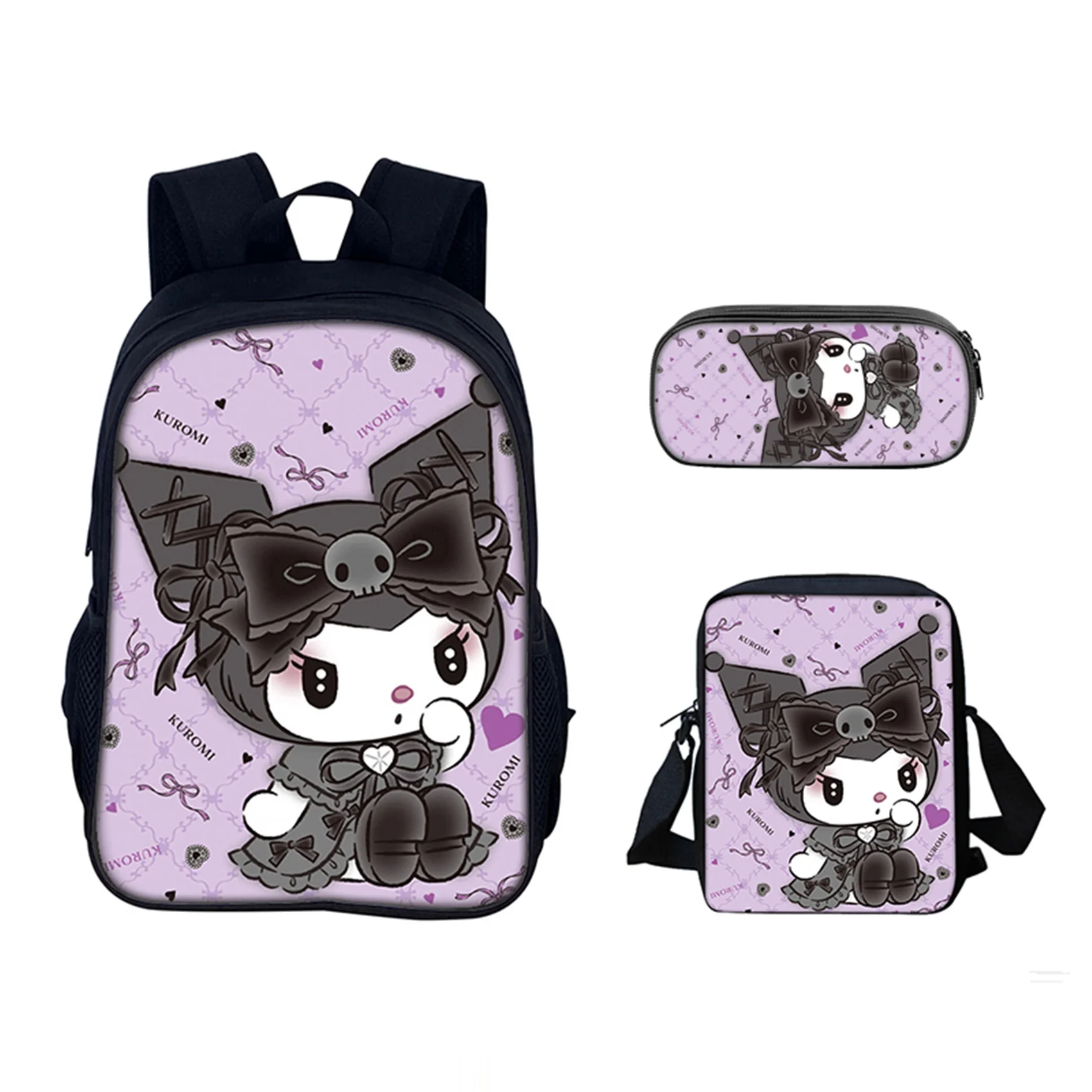 

Unisex Kid Kuromi Multifunction Daypack 3Pcs Set-Classic Waterproof Backpack+Cartoon Cute Shoulder Bag+Pencil Box for Boy