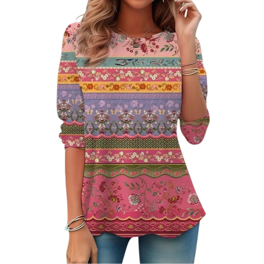 

Y2k Woman Clothes Casual T-Shirts Spring Autumn Gradient Print Round Neck Long Sleeved Tops Tees Female Streetwear Pulovers