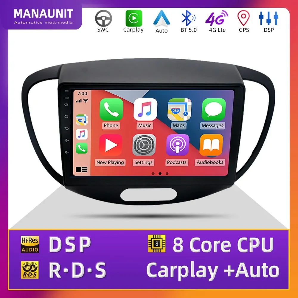 For Hyundai Grand I10 2007-2013 Car Multimedia Player,Carplay,Android Auto,Radio,Navigation,GPS,Stereo,Head Unit,DVD BT5 4G ADAS