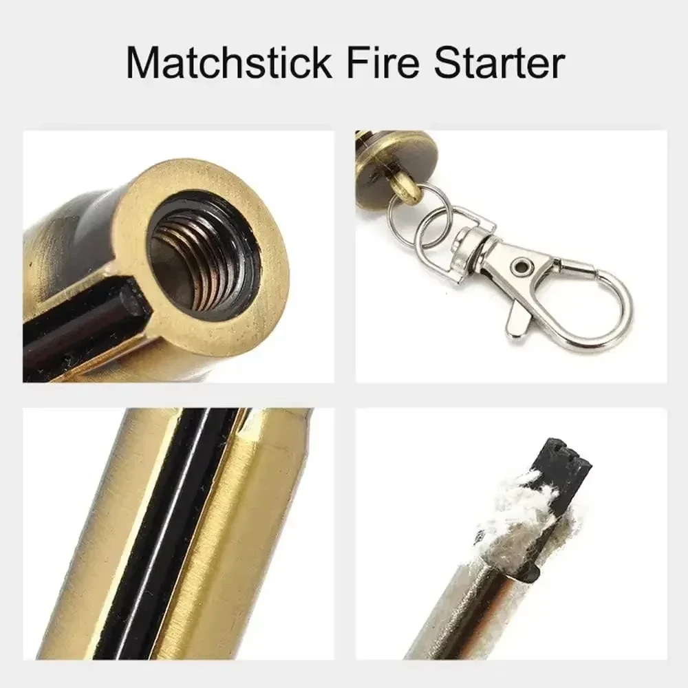 Metal Keychain Match Lighter Portable Retro Waterproof Lighter Emergency Survival Equipment Lighter Barbecue Camping Gifts