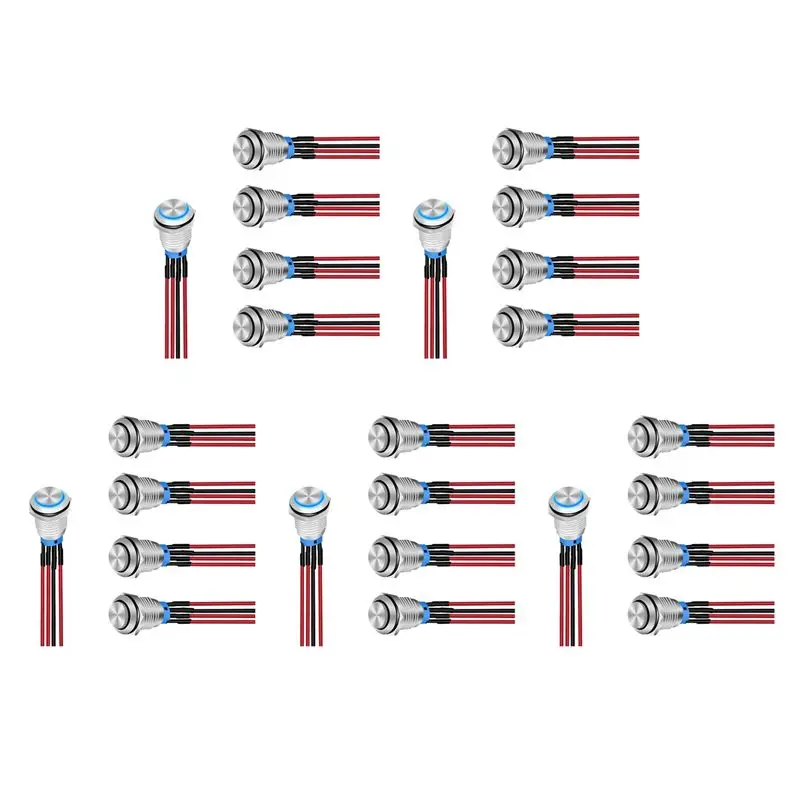 

VEHO-12Mm Push Button Switch 25PCS With Pre Wired Harness 12V 24V Self Locking Latching LED Round Waterproof Metal Switch