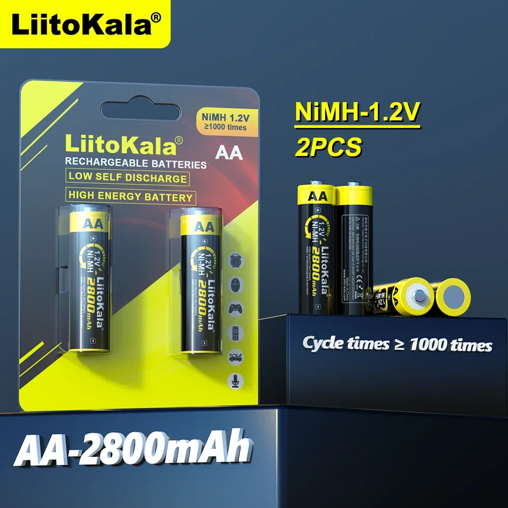 قدرة عالية LiitoKala 1.2 فولت ni-mh AA 2800 مللي أمبير بطارية قابلة للشحن للعب الموازين الإلكترونية خلايا التحكم عن بعد 2 قطعة/بطاقة