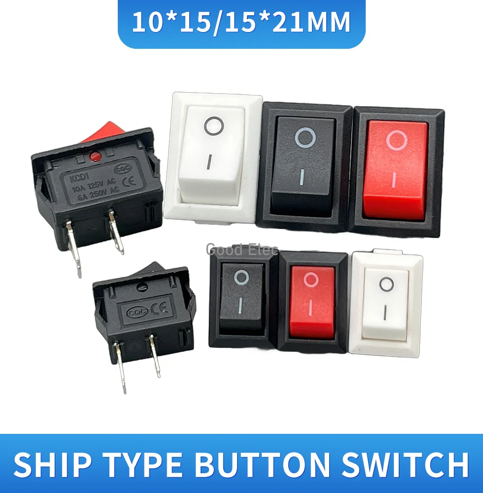 KCD11-101 3A/6A 250V 6A/10A 125V 10*15mm 21*15mm SPST 2PIN ON/OFF G130 Boat Rocker Switch Car Dash Dashboard Truck RV ATV Home