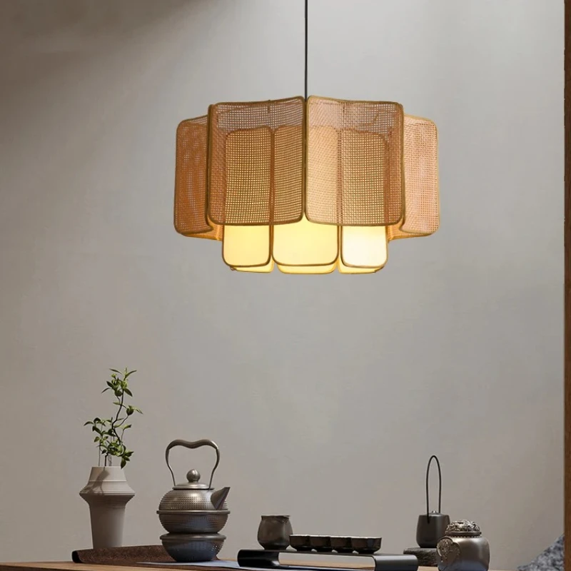 

Japanese Wabi Sabi Bohemian Rattan Pendant Chandelier for Restaurant Tea Room Counter Chinese Homestay Modern Lighting Fixture